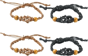 Collane in corda intrecciata a mano con sacchetto a rete e chiusura con perle in legno