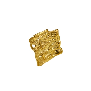 French vintage irregular gold stainless steel ring with textured lava foil surface
