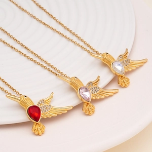 Chic gold hummingbird pendant necklaces with colorful crystal stones for women