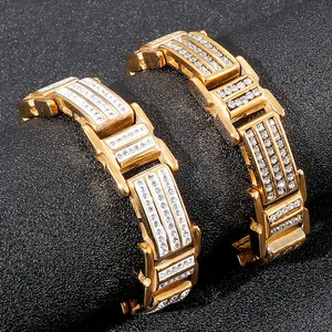 Bracelet punk 18 carats pour hommes serti de diamants de zircone blanche étincelants
