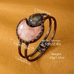 Vintage bronze crescent moon bracelet with rose quartz and labradorite stone measurements