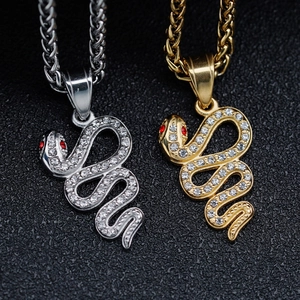 Hiphop gold and silver plated snake pendants with red stone eyes and inlaid rhinestones