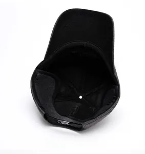 Detailed interior view of a gray baseball cap showing inner lining and adjustable buckle