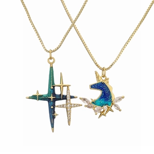 Celestial Pendant Necklace Copper Enamel Zircon Astronaut Planet Star Unicorn Fashion Jewelry For Women
