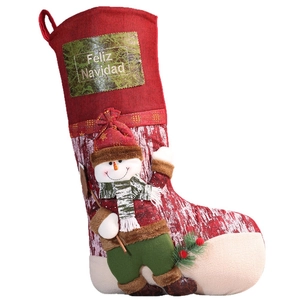 Large Christmas stocking with 3D snowman and Feliz Navidad text for holiday gift bags
