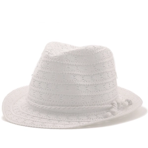 Elegantly woven white lace sun hat for women featuring a classic summer fedora design