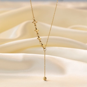 Hollow Star Tassel Y-Shaped Necklace Titanium Steel 18K Gold Plated Elegant Long Chain Jewelry For Women Gift