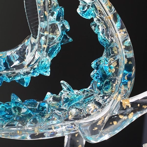 Nordic luxury resin horse sculpture with blue crystals and gold foil decorative details