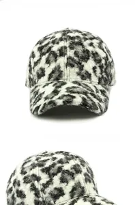 Detail view of leopard print texture and high-quality stitching on a warm baseball cap