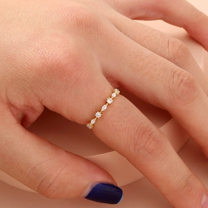 Gold brass ring with micro-p鑲ed round and marquise white cubic zirconia for women