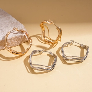 Minimalist irregular wave geometric earrings in gold and silver finish for women