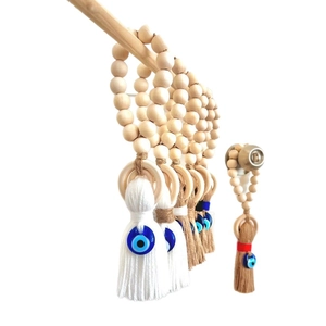 Bohemian wood bead tassel ornaments with evil eye charms for door and car decor