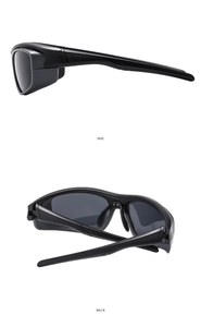 Side and back view of Y2K sporty wraparound sunglasses with ventilated temple details