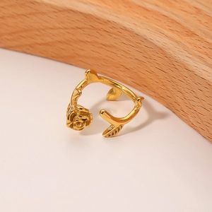 French vintage golden stainless steel rose vine ring with an elegant open-band design
