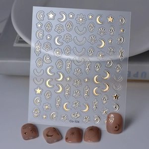 Nail Art Stickers Star Moon Gold Bronzing Metallic Adhesive 5D Relief Celestial Design Waterproof Aesthetic For Women
