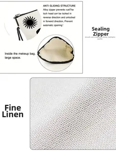 Detail showing high-quality anti-slip alloy zipper and interior lining of linen makeup bag
