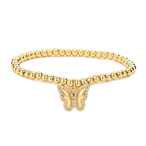 Elegant gold beaded bracelet with a delicate cubic zirconia encrusted butterfly charm
