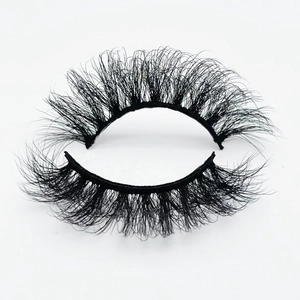 Macro shot of 20mm thick messy faux mink eyelashes with Russian volume curl