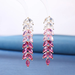 Elegant gold earrings with marquise-cut pink gradient cubic zirconia in wheat shape
