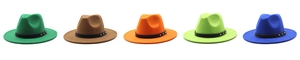 Classic wide brim fedora hats in five colors with studded leather band details
