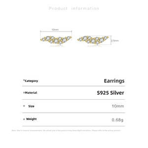 Detail specifications of S925 silver wave stud earrings with 18K gold plating and cubic zirconia