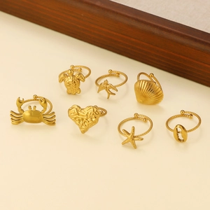 Set di 7 anelli in acciaio inossidabile placcato oro 18K con granchio, stella e tartaruga