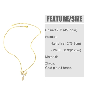 Detailed view of hummingbird pendant dimensions and gold plated brass material specs