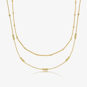 Minimalist double-layer S925 sterling silver gold necklace with polished beads