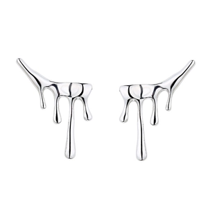 Sleek silver liquid melt stud earrings with a modern metallic fluid drop design for women