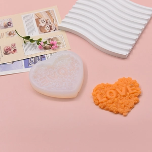 DIY Heart LOVE silicone mold with rose flower patterns for soaps and cake decorating