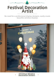 Detail der Weihnachtsaufkleber mit Weihnachtsmann, Goldballons und festlichem Glasschmuck