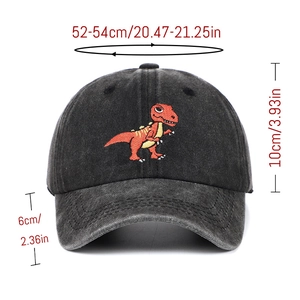 Detailed sizing chart for kids baseball cap with T-Rex embroidery 52-54cm