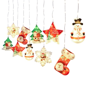 Hanging Christmas LED string lights with Santa Claus, Snowman and Reindeer ornaments