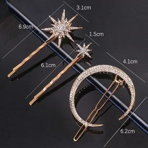 Vintage Alloy Rhinestone Hair Clips For Women Gold Moon Star Sun Geometric Flower Headwear Fashion Hair Accessories Gift