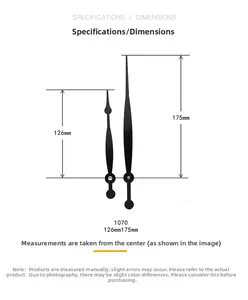 Detailed size chart for clock hands measuring 126mm and 175mm from center hole