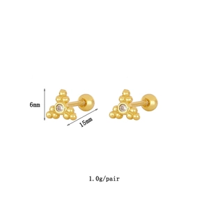 Golden triangle geometric studs with clear zircon and ball screw back, 6mm x 15mm