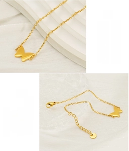 Detailed view of gold butterfly bracelet made of lead-free and nickel-free stainless steel