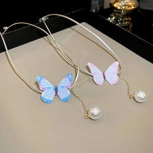 Collier Pendentif Papillon Avec Acrylique Et Imitation Künstliche Perle Ras Du Cou Élégant Chaîne De Clavicule Pour Femmes