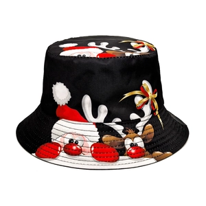 Christmas Bucket Hat Santa Claus Reindeer Pattern Polyester Foldable Sun Protection Casual Festival Gift For Men Women