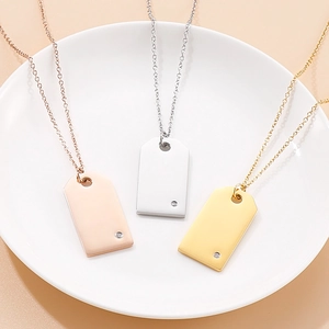 Minimalist Rectangular Tag Necklace Stainless Steel Zircon Inlaid Pendant Fashion Jewelry For Men Women