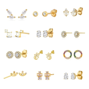 Zircon Stud Earrings Geometric Copper With 925 Sterling Silver Earring Post Minimalist Trendy Jewelry For Women Fashion Accessory