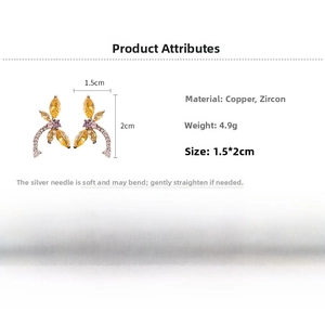 Detailed size chart showing 1.5x2cm measurements for zircon dragonfly earrings