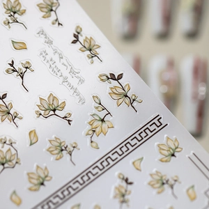 Elegant Chinese style magnolia nail art stickers with traditional patterns and textures