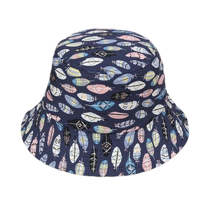 Chapeau bob enfant bleu marine à plumes colorées, coton protection solaire été