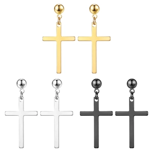 Stainless Steel Cross Pendant Earrings Minimalist Punk Ball Stud Fashion Jewelry For Unisex
