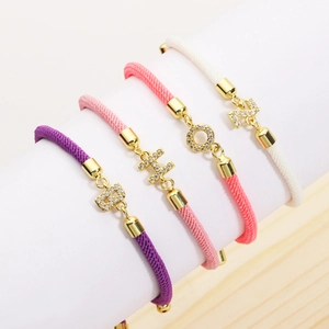 Adjustable woven letter bracelets with micro-inlaid zircon and gold-plated pendants