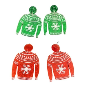 Christmas Sweater Snowflake Earrings Acrylic Glitter Drop Studs Hooks Santa Claus Holiday Party Jewelry For Women