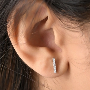 Elegant S925 silver bar stud earrings with micro-pave cubic zirconia for women