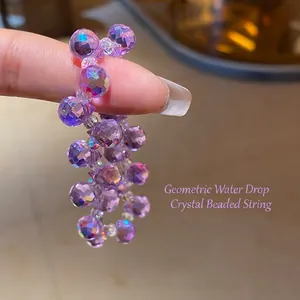 Irregular purple amethyst crystal beaded bracelet with faceted water drop geometry style