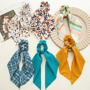 Floral chiffon ponytail scarf scrunchies set in six vibrant colors and patterns